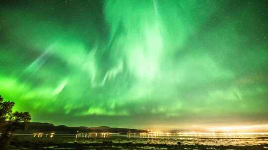 夜空中壮观的灯光秀。挪威阿尔塔上空的北极