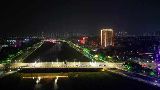 航拍广东茂名城市夜景