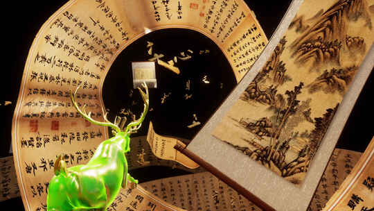 古卷文字与鹤穿梭