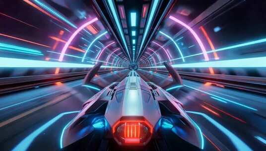 科幻飞船穿梭未来隧道