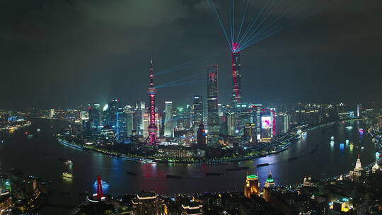 4K上海外滩夜景航拍右移视频素材模板下载