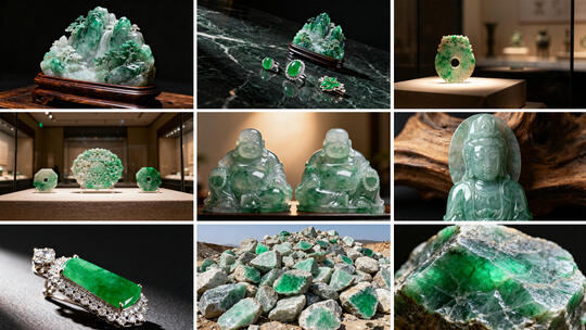 翡翠玉石珠宝首饰集锦 玉雕摆件原石翡翠