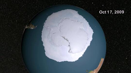 全球动画地图显示南极洲海冰形成