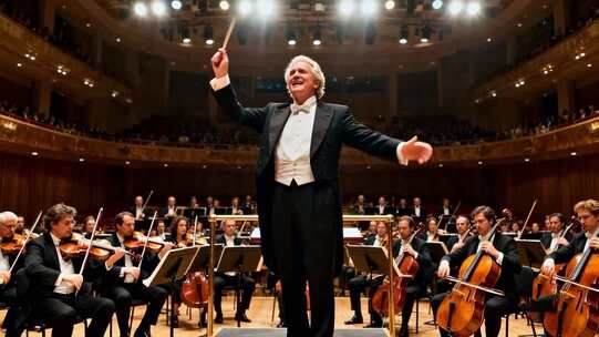 指挥家指挥交响乐团演奏