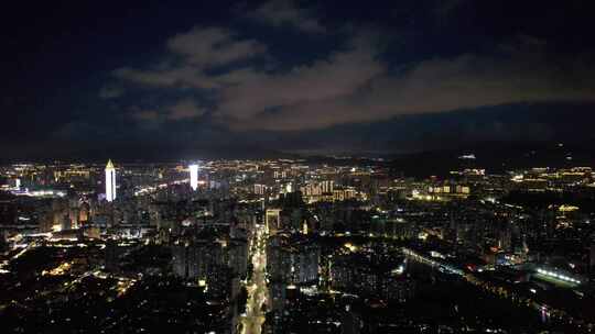 浙江温州城市夜景灯光航拍