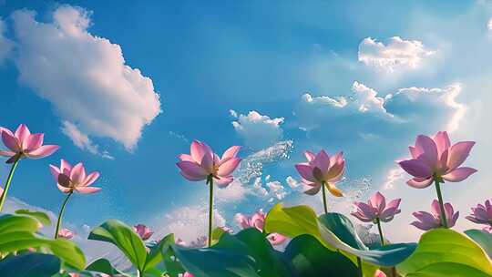 池塘夏天荷花荷叶ai素材原创唯美风景风光