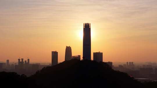 东莞市区日落夜景航拍