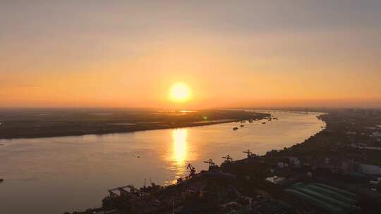 湖北荆州长江夕阳，荆江夕阳，长江晚霞风景