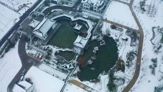 s0015-扬州雪景芒稻田园特色小院雪景视频素材模板下载