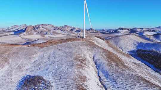 冬季承德丰宁坝上风电蓝天白云雪景航拍