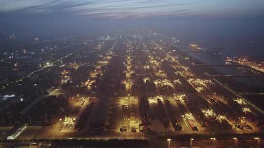 航拍集装箱码头夜景