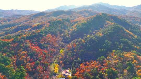 航拍色彩缤纷的辽宁千山秋景