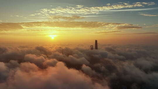 高空云海日出城市景观