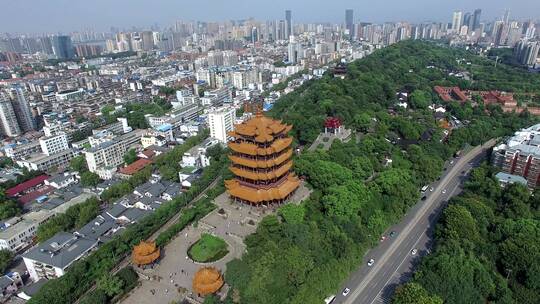 武汉城市标志性建筑黄鹤楼航拍老素材