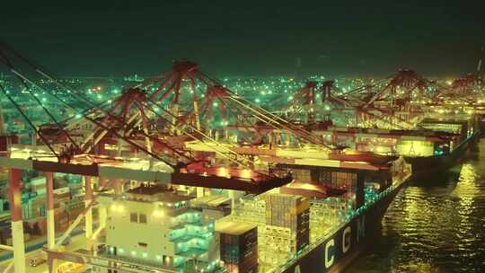 运输物流港口贸易经济发展青岛港夜景航拍