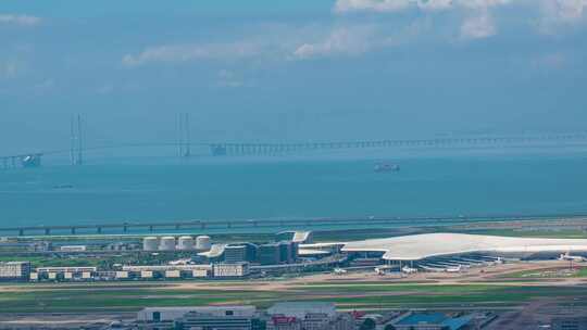 多云的深圳机场河深中通道及珠江水道