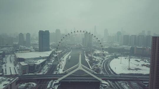 天津之眼雪景航拍