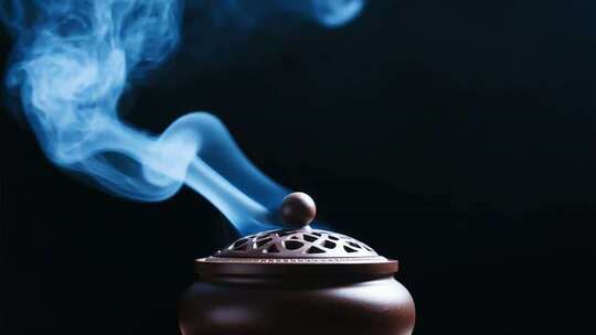 蓝色烟雾缭绕的古代香薰罐