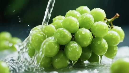 清水冲洗新鲜绿葡萄