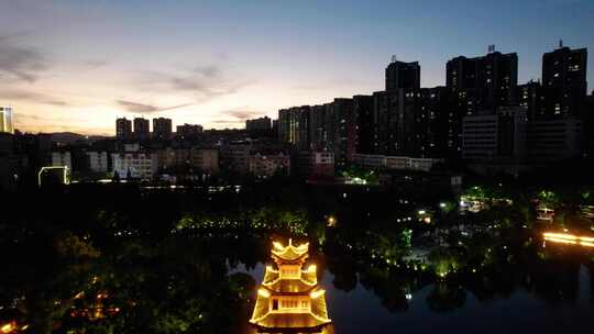 湖南省郴州市北湖区北湖公园夜景航拍4k