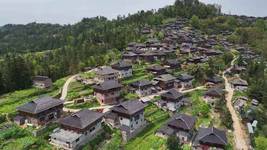 贵州黔东南从江县岜沙苗寨航拍乡村建筑风光