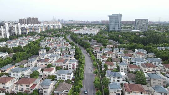 上海浦东新区康桥镇商业住宅别墅全景4K航拍视频素材模板下载