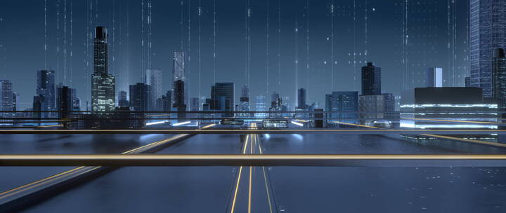 科技城市生长晚上  3D动画