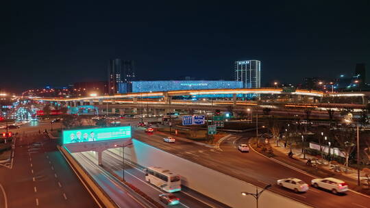 城市道路立交桥交通路网夜景