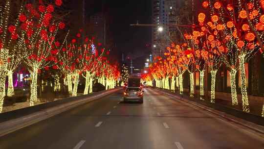 中国辽宁沈阳过年氛围街道挂灯笼