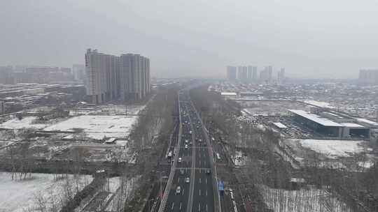 航拍城市雪景 石家庄 交通