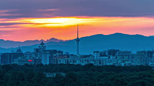 中央电视塔夕阳晚霞延时