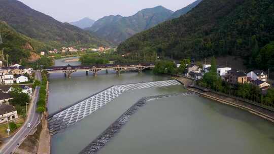 杭州富阳龙鳞坝晨曦航拍