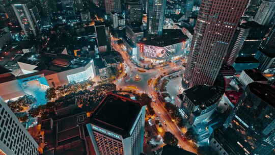 高级黑金城市航拍南京新街口市中心夜景