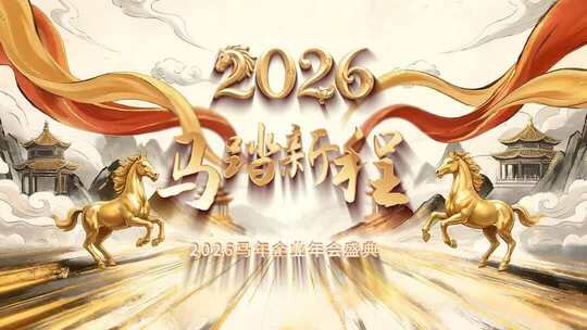 原创2026马年水墨年会开场片头