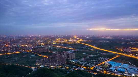 成都东安湖和龙泉驿城市风光夜景航拍延时