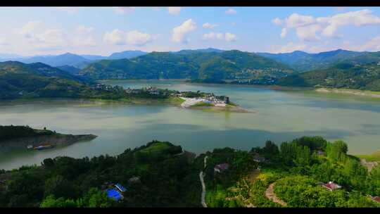 航拍陕西安康瀛湖风景区