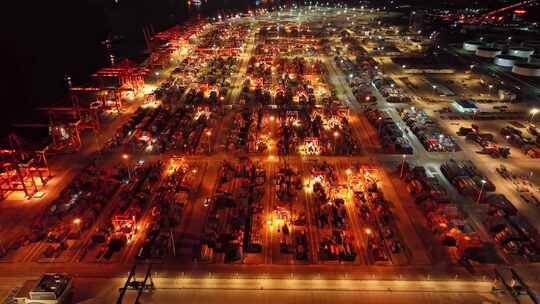 广西钦州港夜景航拍视频素材模板下载