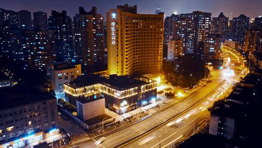 浦西神旺大酒店夜景延时航拍