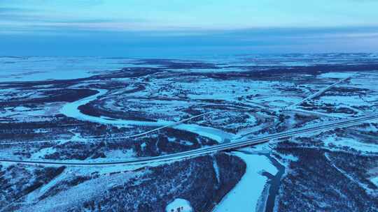 航拍初春扎敦河湿地雪景视频素材模板下载