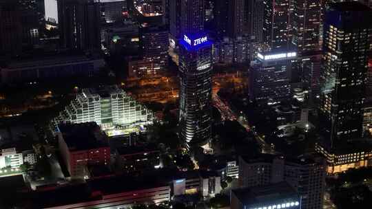 深圳南山区CBD高楼大厦夜景航拍