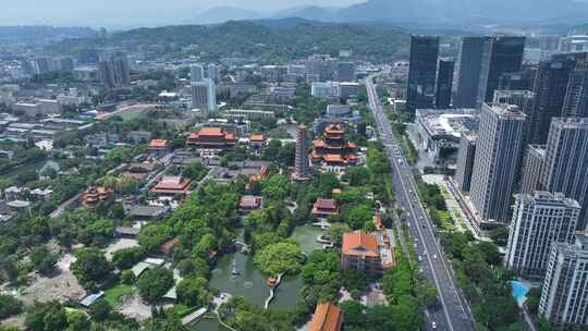 福州西禅古寺航拍城市寺庙古建筑景观风景