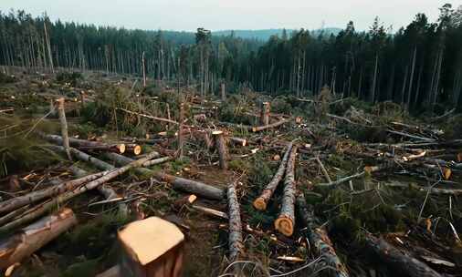 森林砍伐高密度区域伐倒乱砍乱伐