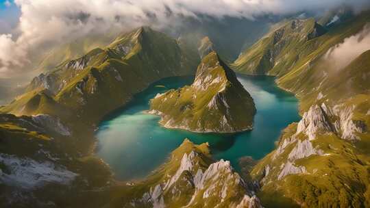 高山湖泊壮丽全景