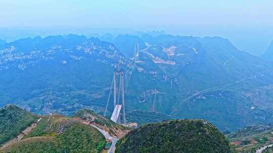 贵州花江峡谷大桥建设航拍