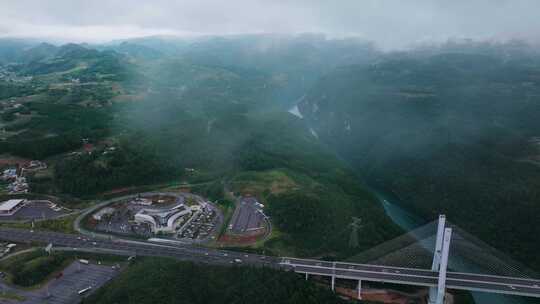 航拍山川河流桥梁风光