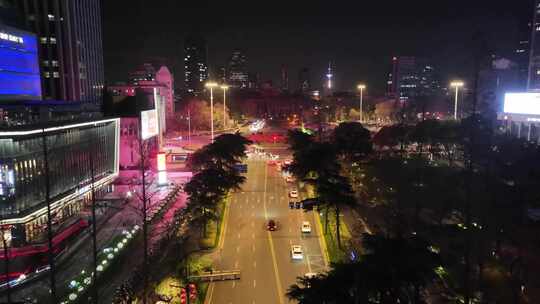 江苏省南京市玄武区航拍夜晚夜景马路道路车