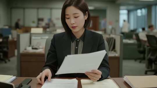 办公室女商人阅读文件画面
