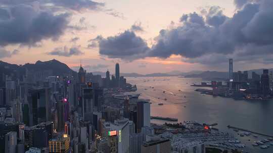 香港维多利亚港夜景航拍延时