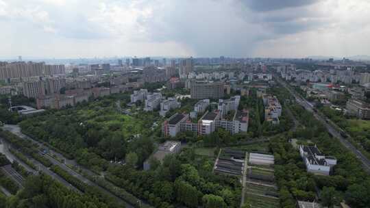 杭州下沙沿江边城市风景航拍