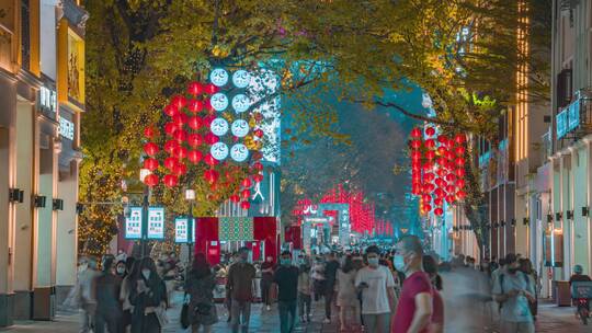 广州_北京路步行街_人来人往_夜景延时